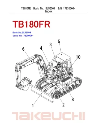 Takeuchi TB180FR Hydraulic Excavator Parts Catalogue Manual (SN 17830004 and up)