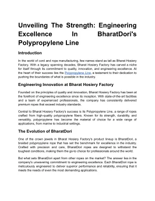 Unveiling the Strength Engineering Excellence in BharatDori's Polypropylene Line