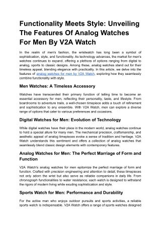 Functionality Meets Style_ Unveiling The Features Of Analog Watches For Men By V2A Watch