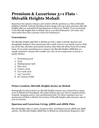 Premium & Luxurious 3 1 Flats - Shivalik Heights Mohali