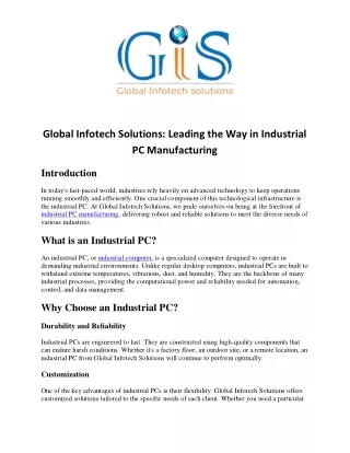 Best industrial pc manufacturers - Global Infotech Solutions