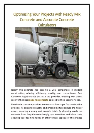 Optimizing Your Projects with Ready Mix Concrete and Accurate Concrete Calculators