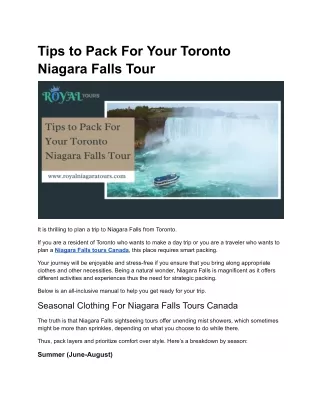 Tips to Pack For Your Toronto Niagara Falls Tour