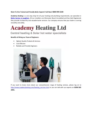 Want To Hire Trained and Friendly Boiler Experts Call Now! 0800 999 2240