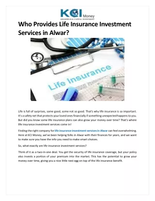 Who Provides Life Insurance Investment Services in Alwar