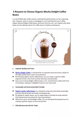 5 Reasons to Choose Organic Mocha Delight Coffee Beans