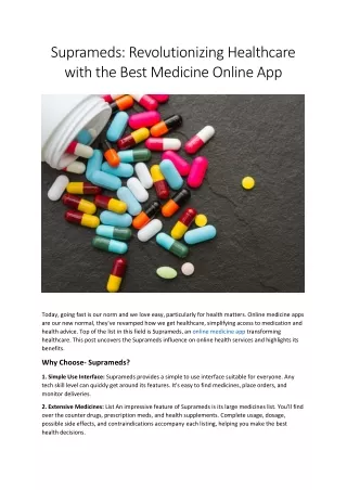 Suprameds: Your Best Online Medicine App Choice