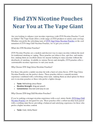 Find ZYN Nicotine Pouches Near You at The Vape Giant