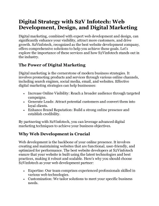 Digital Strategy with S2V Infotech: Web Development, Design, and Digital Marketi