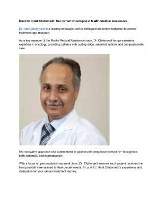 Meet Dr. Harit Chaturvedi: Renowned Oncologist at Marlin Medical Assistance