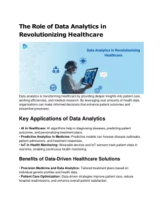 Role Of Data Analytics In Revolutionizing Healthcare