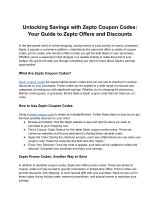 Unlock Exclusive Zepto Coupon Codes: Save Big & Shop with Zepto Offers