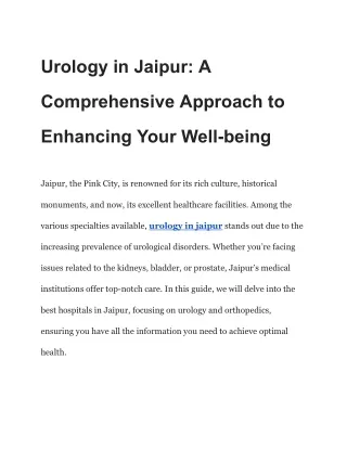 Urology in Jaipur_ A Comprehensive Approach to Enhancing Your Well-being