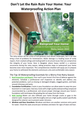 Don’t Let the Rain Ruin Your Home: Your Waterproofing Action Plan