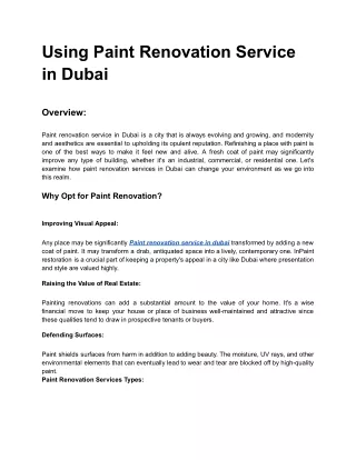 Using Paint Renovation Service in Dubai