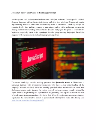 Javascript Tutor- Your Guide to Learning Javascript