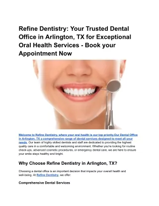 Refine Dentistry_ Your Trusted Dental Office in Arlington, TX for Exceptional Oral Health Services - Book your Appointme