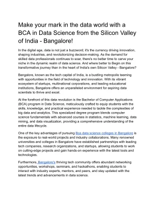 Make your mark in the data world with a BCA in Data Science from the Silicon Valley of India - Bangalore