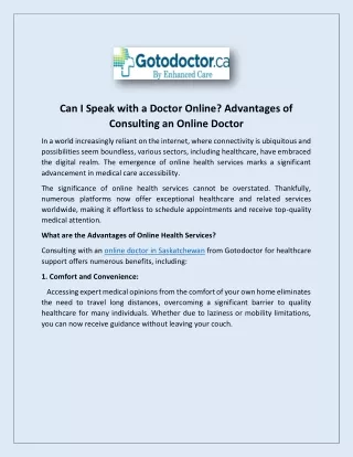 Advantages of  Consulting an Online Doctor