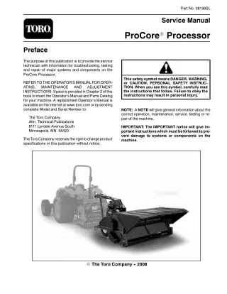 Toro ProCore Processor Service Repair Manual