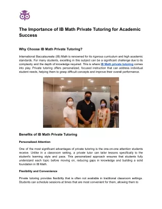 The Importance of IB Math Private Tutoring for Academic Success