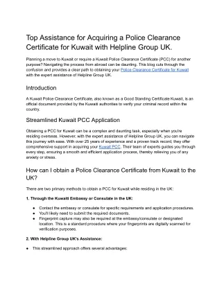 Top Expert Assistance for Acquiring a Police Clearance Certificate for Kuwait with Helpline Group UK