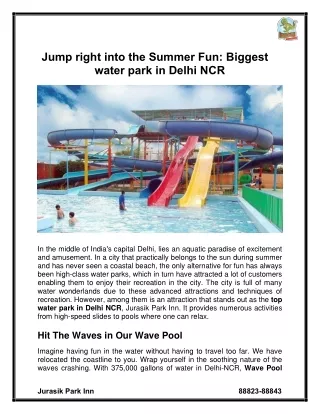 Jump right into the Summer Fun Biggest water park in Delhi NCR