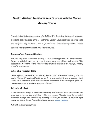 Wealth Wisdom: Transform Your Finances with the Money Mastery Course