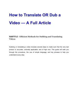 How to Translate OR Dub a Video — A Full Article
