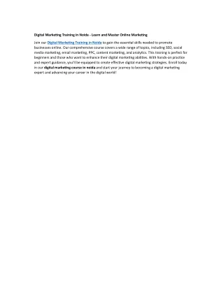 Digital Marketing Training in Noida - Learn and Master Online Marketing