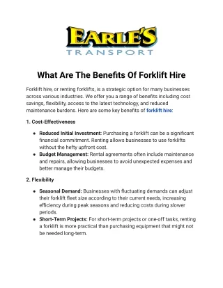 What Are The Benefits Of Forklift Hire