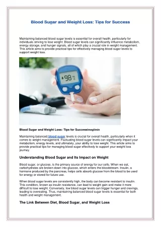 Blood Sugar and Weight Loss: Tips for Success