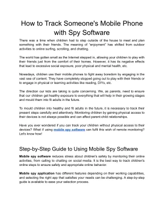 How to Track Someone's Mobile Phone with Spy Software