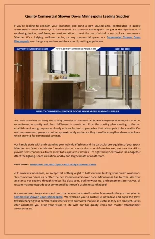 Durable and Stylish Commercial Shower Doors Minneapolis