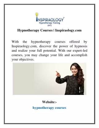 Hypnotherapy Courses  Inspiraology