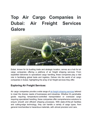 Top Air Cargo Companies in Dubai by Greenlink Cargo