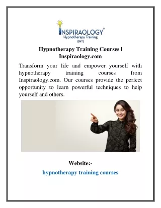 Hypnotherapy Training Courses  Inspiraology