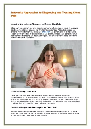 innovative Approaches to Diagnosing and Treating Chest Pain