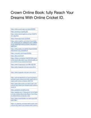 Crown Online Book: fully Reach Your Dreams With Online Cricket ID.