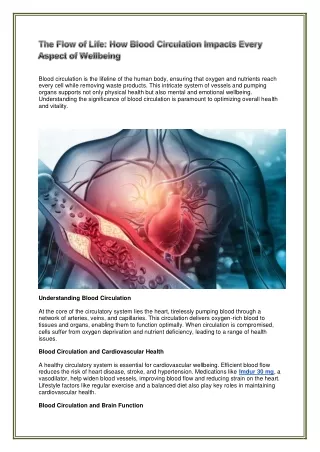 The Flow of Life: How Blood Circulation Impacts Every Aspect of Wellbeing