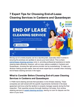 7 Expert Tips for Choosing End-of-Lease Cleaning Services in Canberra and Queanbeyan