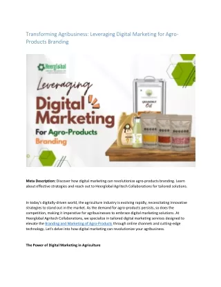 Transforming Agribusiness: Leveraging Digital Marketing for Agro-Products Brandi