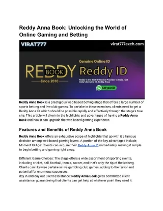 Reddy Anna Book_ Unlocking the World of Online Gaming and Betting