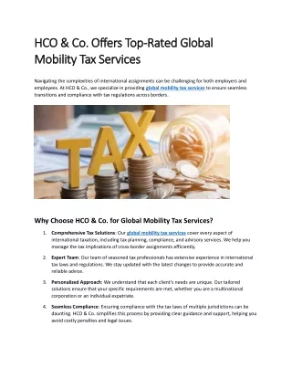 HCO & Co. Offers Top-Rated Global Mobility Tax Services