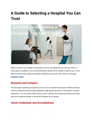 A Guide to Selecting a Hospital You Can Trust