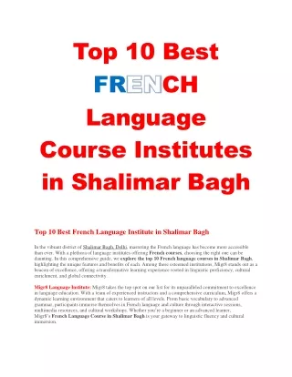 Best French Language Institute in Delhi Shalimar Bagh