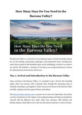 How Many Days Do You Need in the Barossa Valley?
