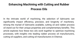 Enhancing Machining with Cutting and Rubber Process Oils