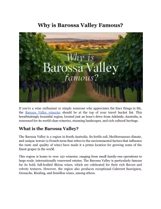 Why is Barossa Valley Famous?