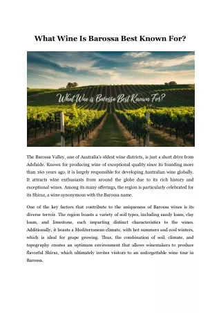 What Wine Is Barossa Best Known For?